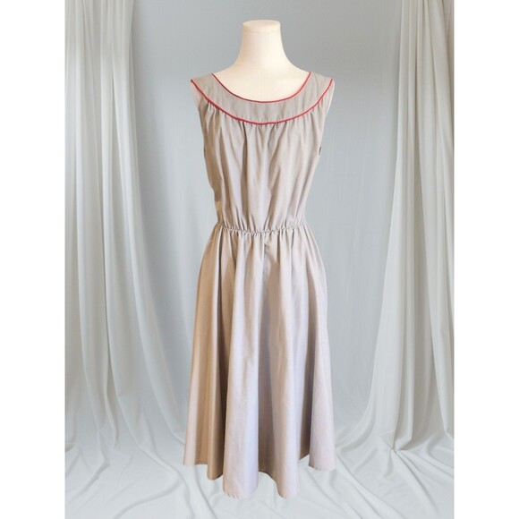 VTG 50'S 60'S Light Grey Sleeveless Fit & Flare DAY DRESS* Cotton Appx M/L - Picture 1 of 12
